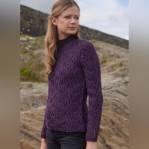 NWT Blarney Wooden Mills Purple Laoise Sweater 100% Merino Irish Aran Sz L